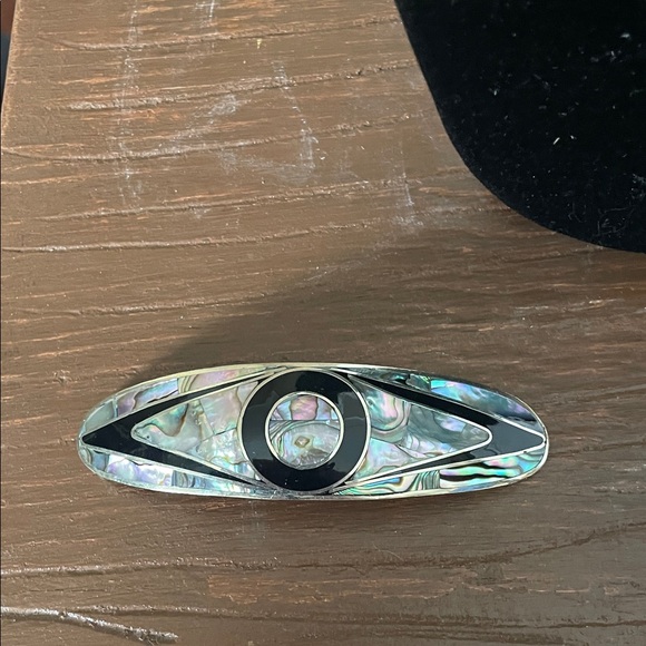 Accessories - Abalone Inlay Oval Hair Barrette with Black Accent